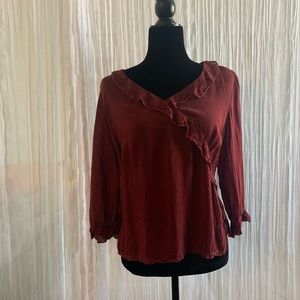 JOHNNY WAS - Burgundy Ruffle Blouse / Top